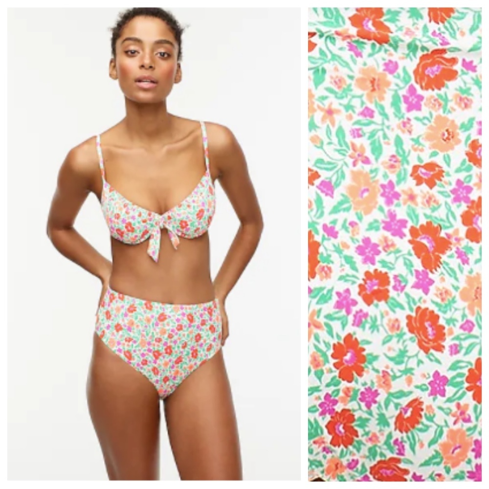 J Crew Bikini Set Riched Underwire Top and High Waist Bottom Storybook Floral